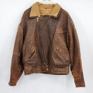 Vintage CHIA leather bomber jacket aviator in distressed brown size 44